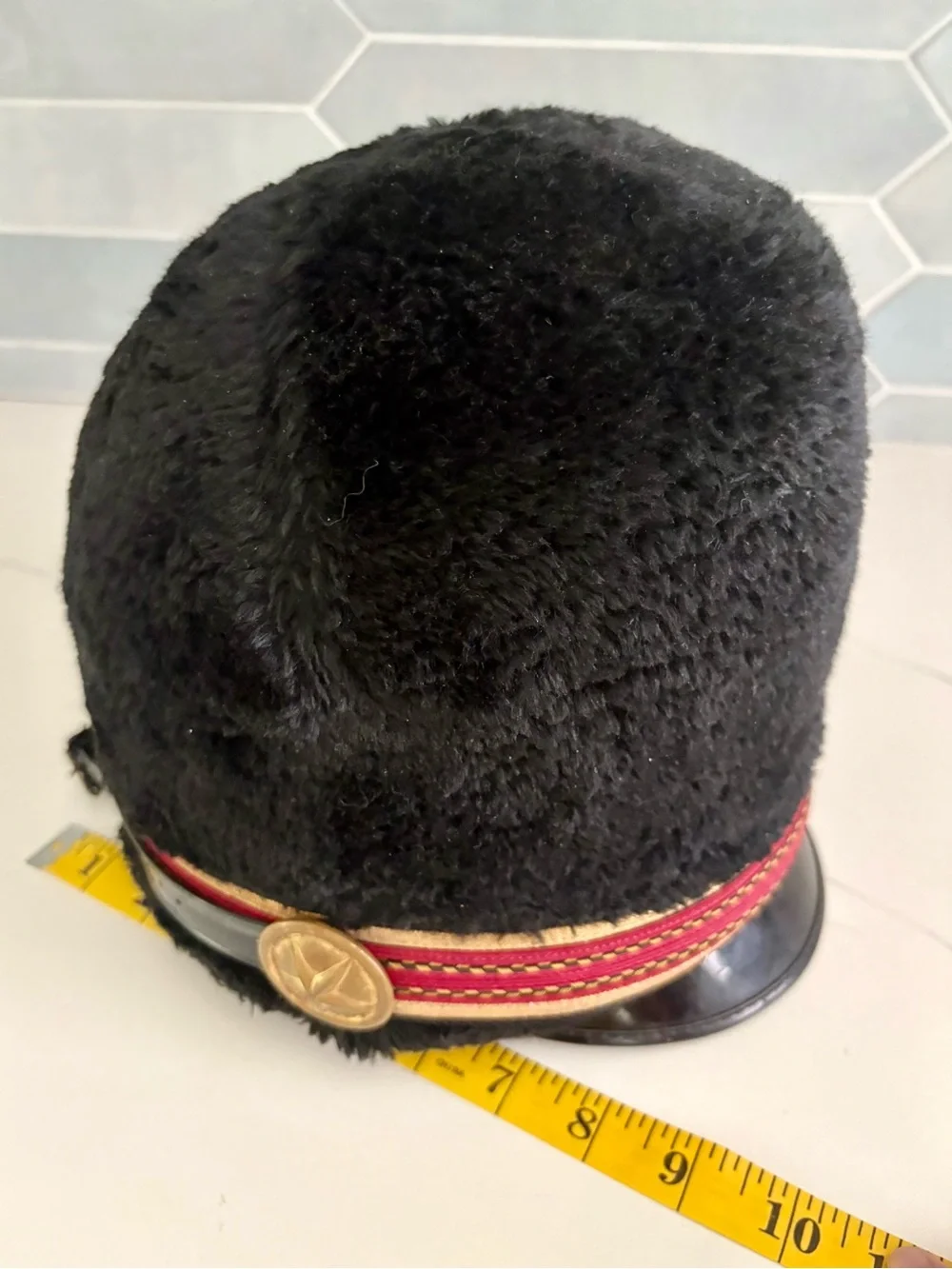 Ostwald Vtg Faux Fur Marching Band Busby Hat Black Drum Major Shako RedGold Trim